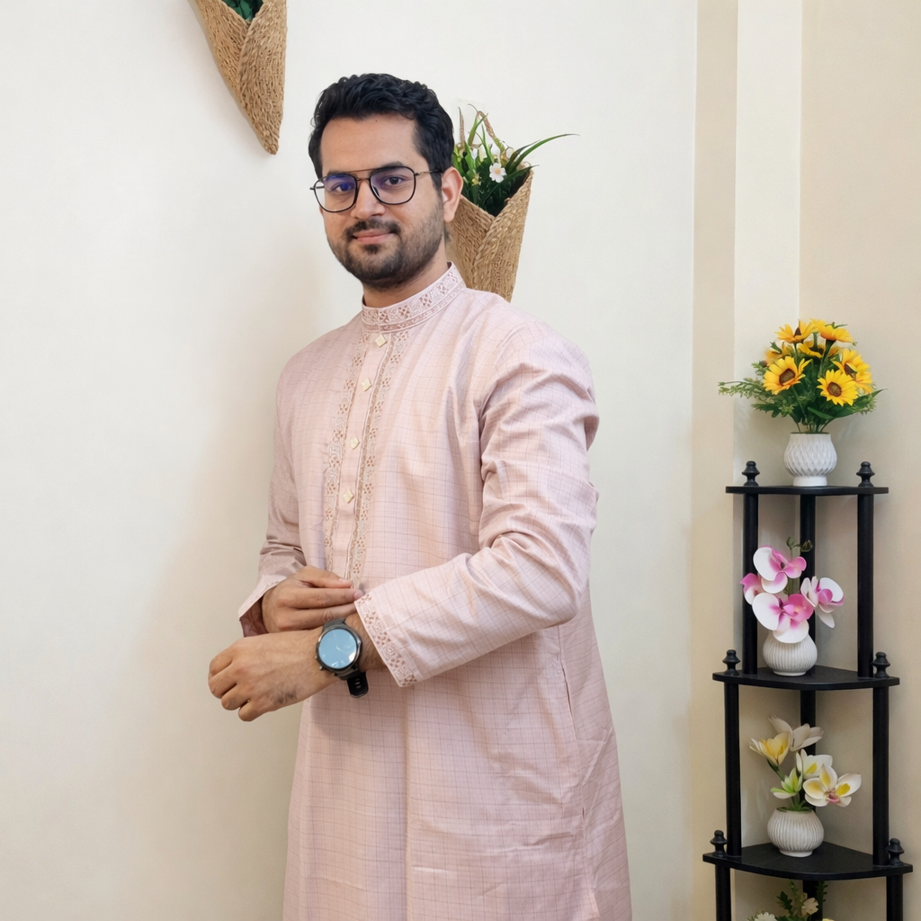 Premium Embroidered Panjabi – Ash Grey / Light Grey / Dusty Grey