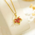 Elegant Gold Plated Red Crystal Leaf Pendant Necklace for Women | 6 Months Color Guarantee – Fashion Uthan