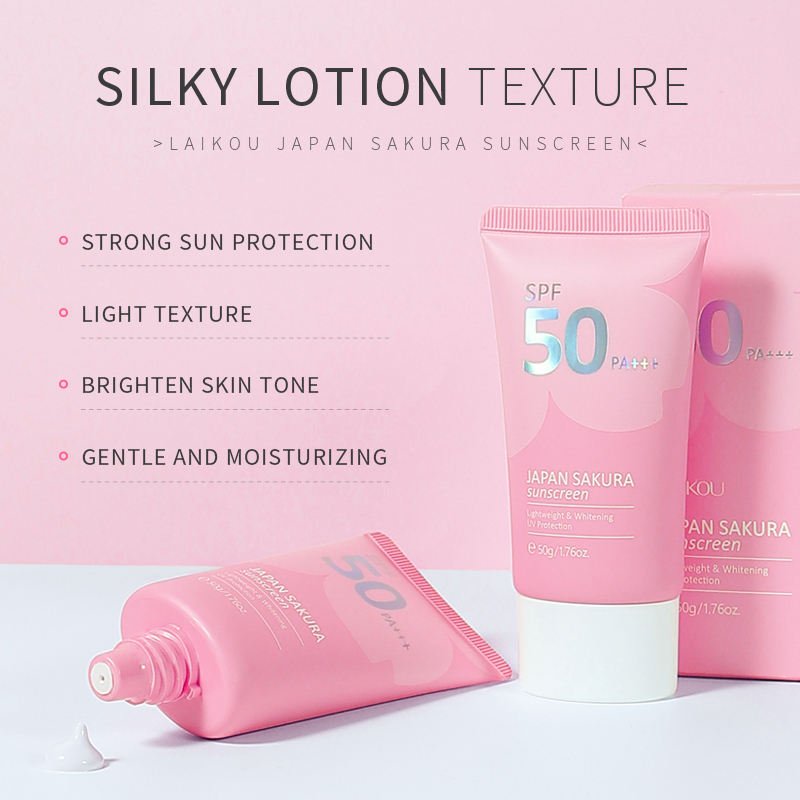 LAIKOU Japan Sakura Sunscreen SPF 50 PA+++ – Lightweight Watery UV Protection (50g)