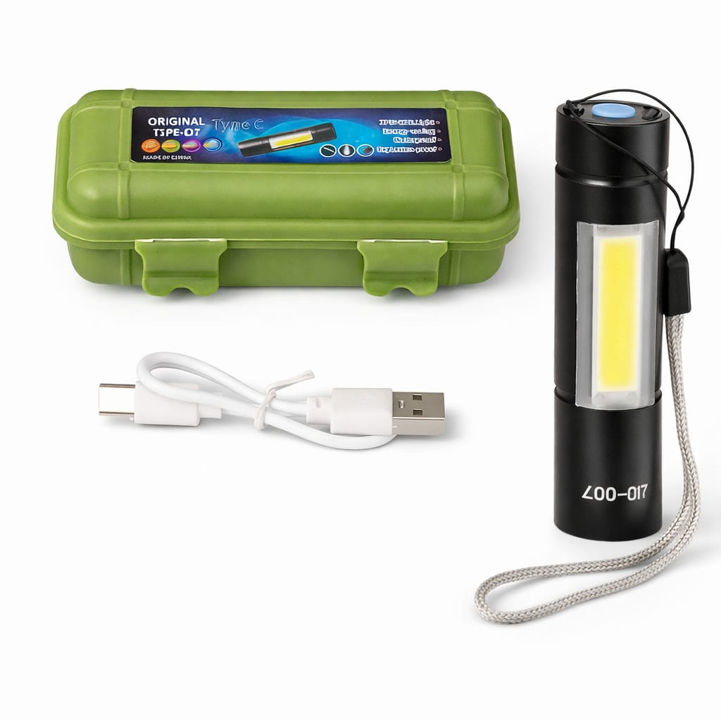 GP-007 Rechargeable COB LED Mini Flashlight with Type-C Charging & Storage Box