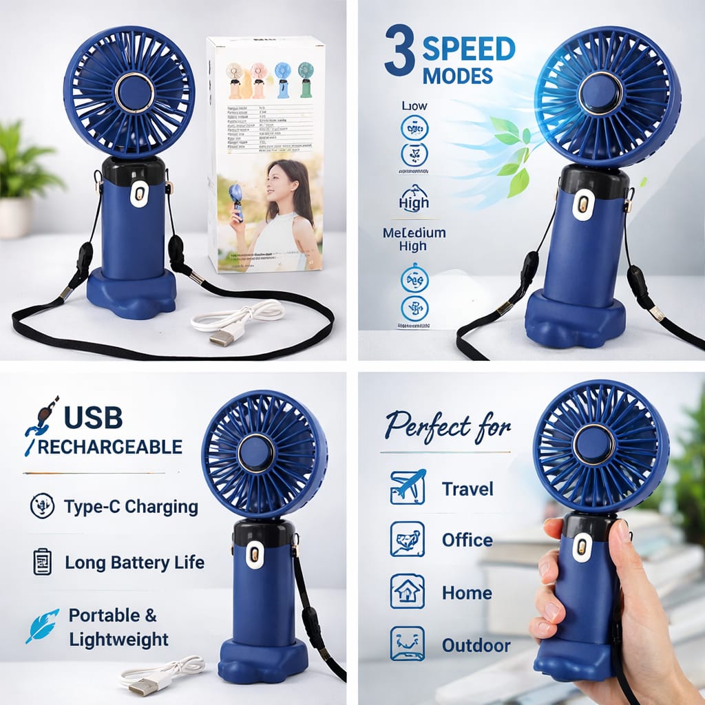 Rechargeable Portable Mini Handheld Fan with 3 Speed & Type-C Charging
