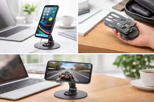 360° Adjustable Alloy Phone Stand – Stable Desktop Mobile Holder