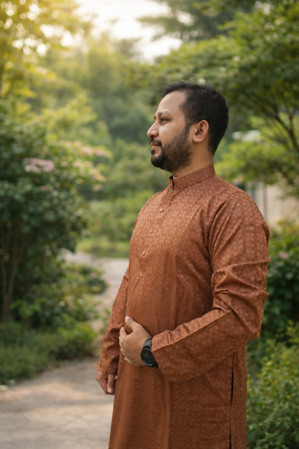 Premium Copper Brown Jacquard Punjabi | Elegant Festive Wear